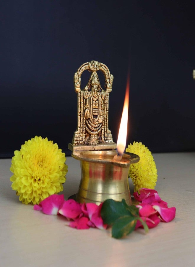 Spillbox مصباح زيتي نحاسي قابل للسكب للطقوس الدينية | مصباح زيتي للطقوس الدينية المنزلية، مناسب للمعابد، زينة وهدايا (6.5 سم × 9.5 سم) (الوزن: 200 غرام) - مصباح بيرومال عتيق - Image 3